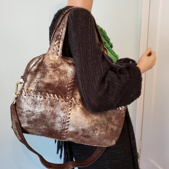 NWT SILVERADO SATCHEL, Vintage Metallic Leather with bold whipstitch detailing. - Picture 9 of 17